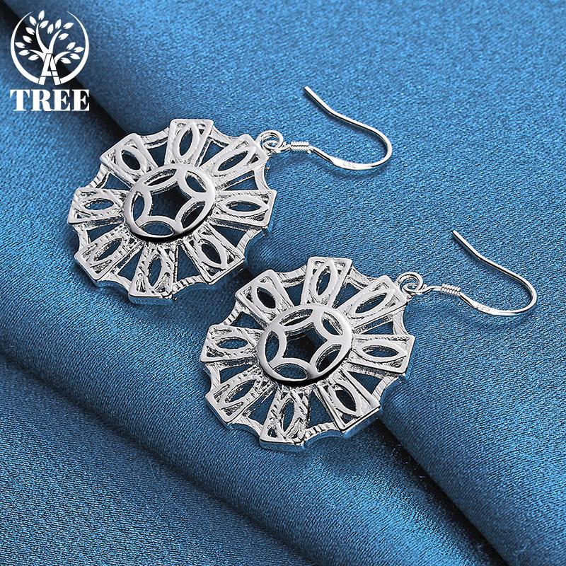 925 Sterling Silver Round Geometry Drop Earring Jewelry