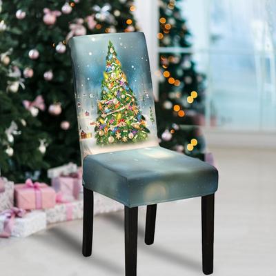 Yousheng Weihnachtsstuhlbezug, staubdicht, Cartoon-Weihnachtsmann, Schneemann-Druck, Neujahrsparty-Dekoration, dehnbarer Stoff, rutschfeste Stuhlschutzhüllen