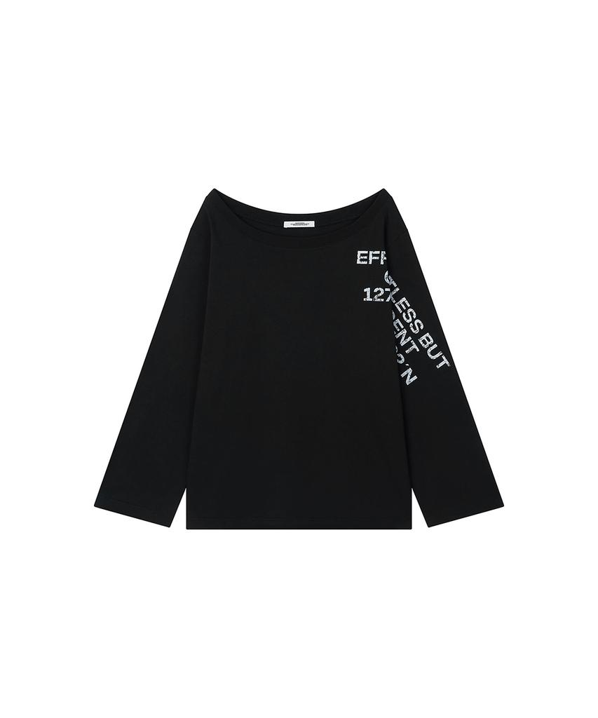 Lotaib Off-Shoulder Crack Logo Long-Sleeve - Black