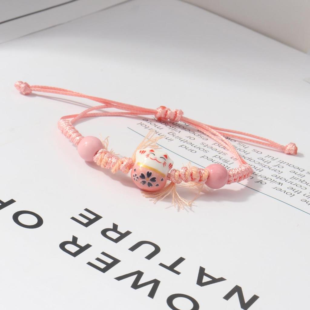 Lucky Cat Candy Color Braided Bracelet for Women