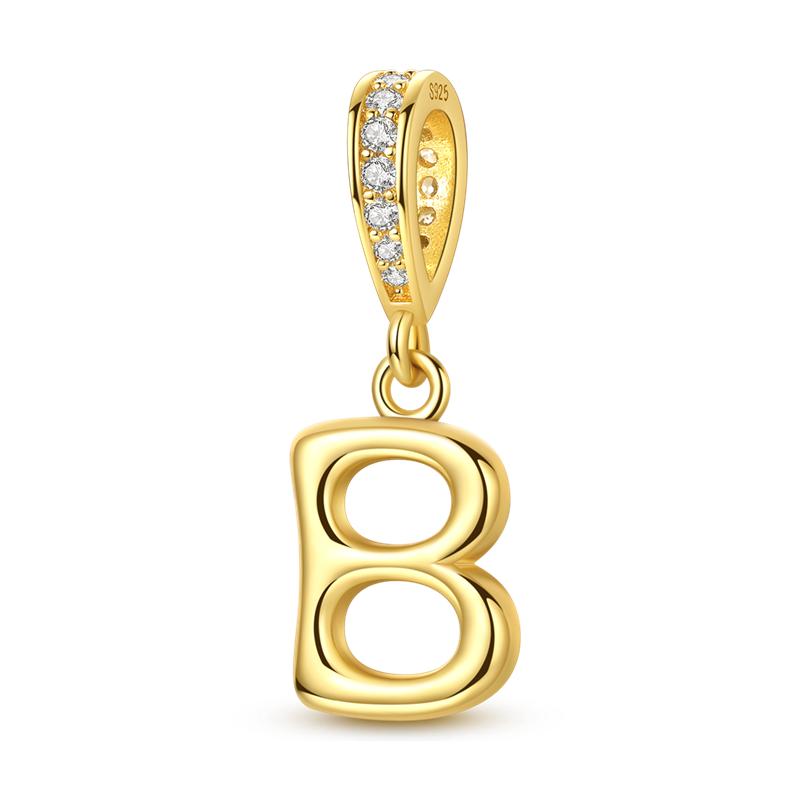 Original Copper Charm Bead Gold Alphabet Love Letter Pendant Fit Original Bracelet Chain For Women Diy Jewelry Gift