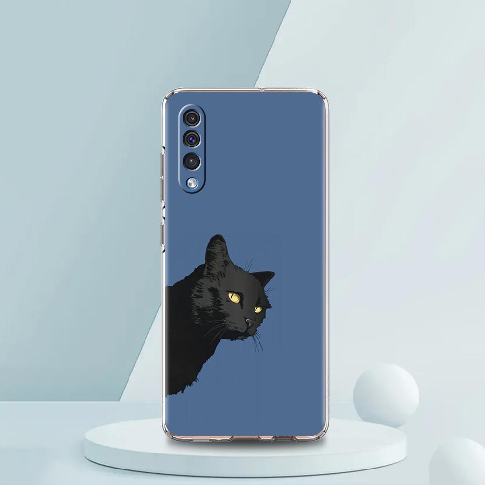 Чорний Кіт Мультяшний Милий Чохол Для Samsung A54 A52 A50 A70 A30 A40 A20S A20E A02S A12 A14 A22 A42 A72 A34 A32 5G A04s Прозорий Чохол