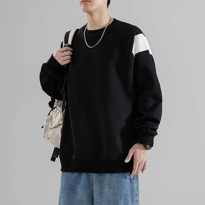 Sweatshirts for Men In Spring and Autumn, New Round Neck Inner Bottoming Shirts, Versatile Loose Teenagers, Color-blocked Casual Long-sleeved Tops