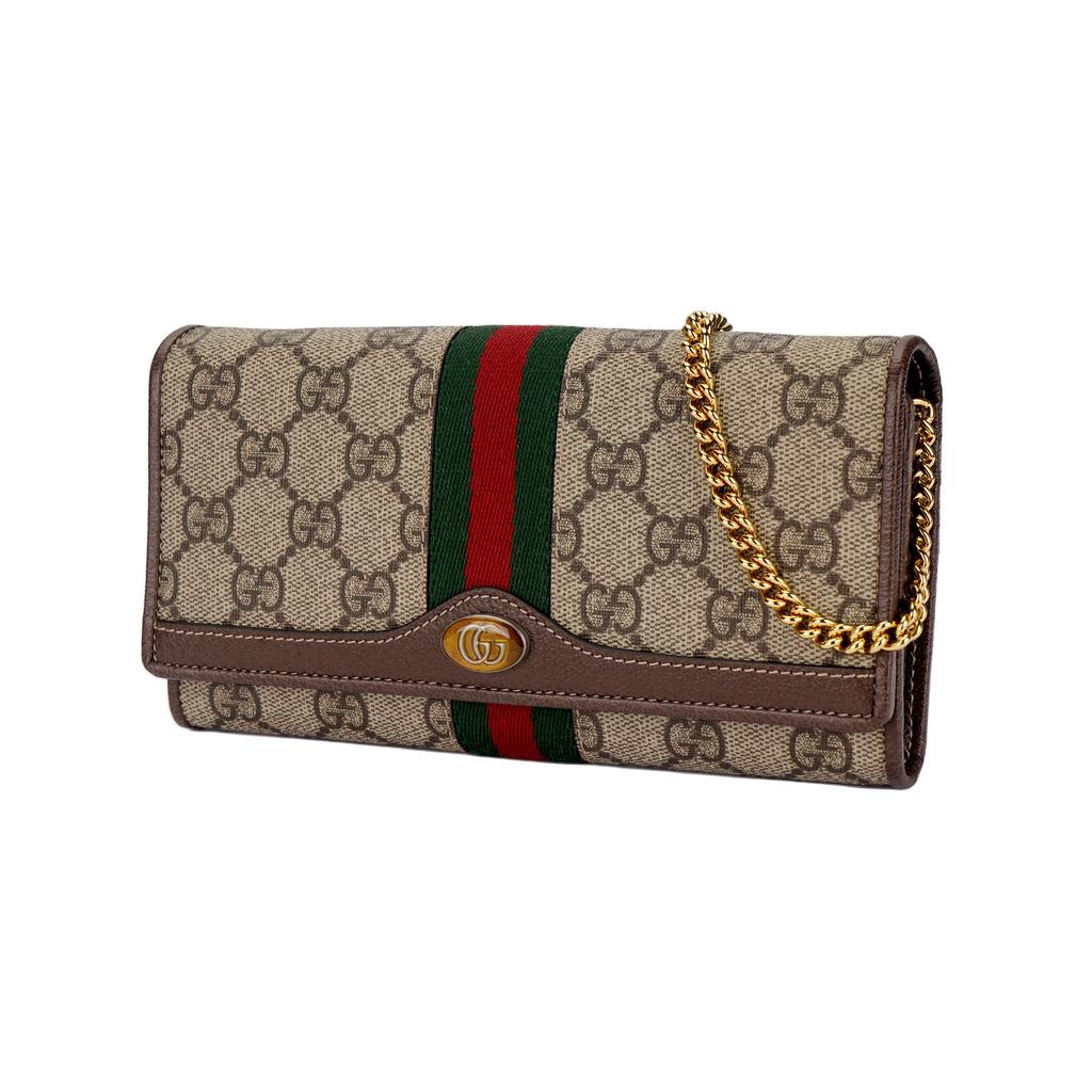 Gucci Ophidia Logo Streifen Web Kette Schultergurt Canvas und Leder Handtasche Damen Handtaschen Ebenholz Braun 546592-96IWS-8745