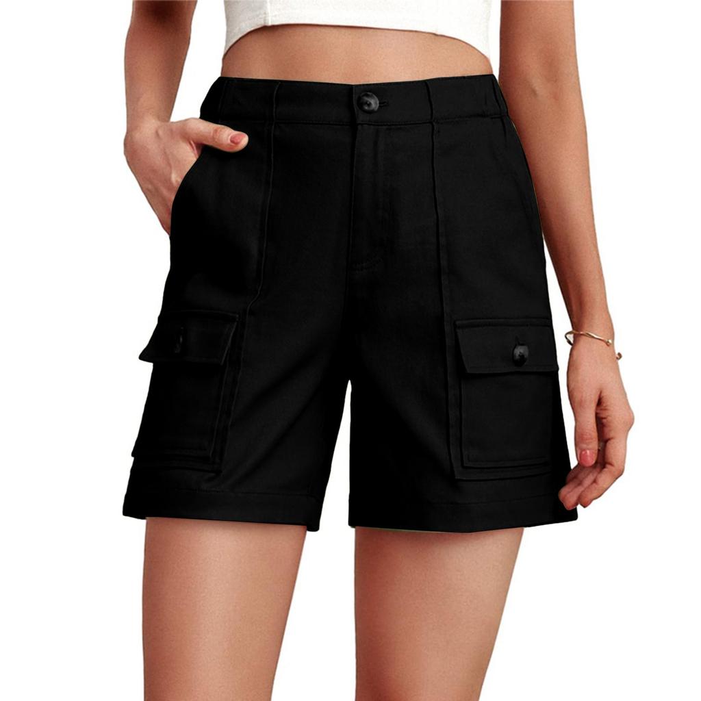 Women's Casual High Waist Solid Color Elastic Waist Shorts