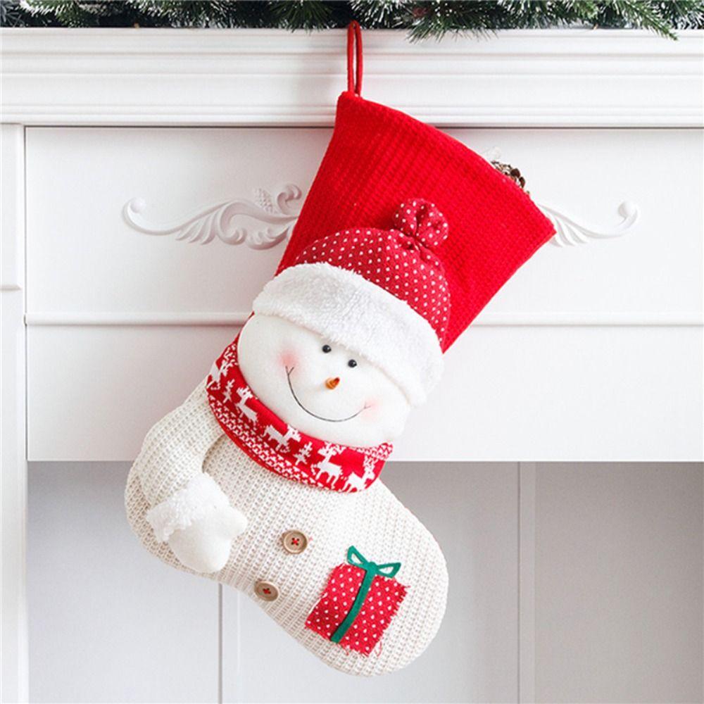 New Large Christmas Stocking Red White Knitted Fireplace Decor Socks Home Decoration Candy Holder Xmas Gift Bags