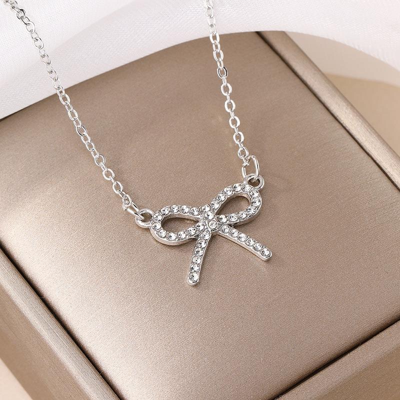 Bow versatile necklace women's sweet temperament collarbone chain simple and high-end summer necklace accessories