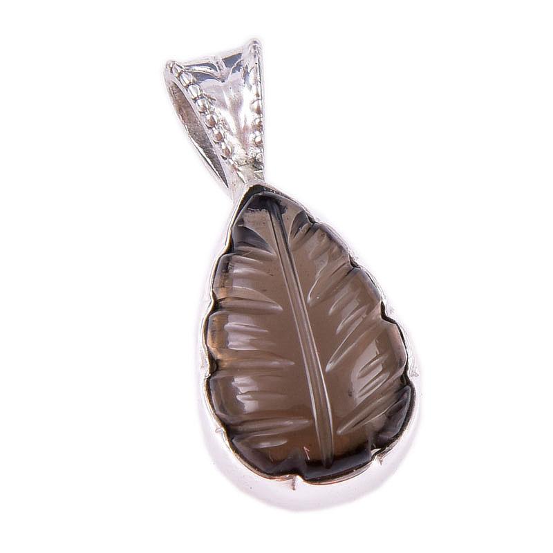 Natural Smoky Quartz Gemstone Handmade 925 Solid Sterling Silver Pendant 1" W3R60