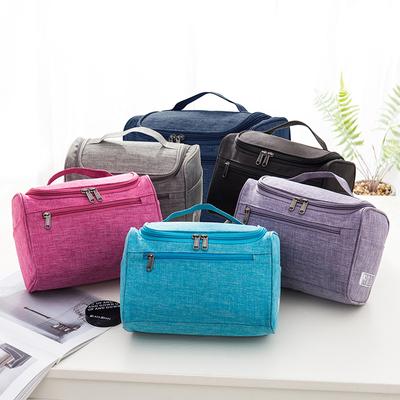 Solid Color Cosmetic Storage Bag, Portable Travel Toiletry Wash Bag with Hanging Hook Waterproof Makeup Organizer for Bathroom