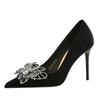 Fashion 2025 Spring Bowknot Rhinestone Women Pumps Luxury Banquet Shoes Women 9 Cm Heels Stilettos Pointed End High-heeled Shoes Lady
