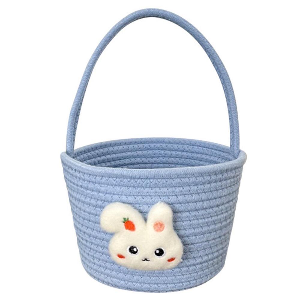 Cartoon Rabbit Storage Basket Soft Cotton Rope Organizer Rabbit Decoration Basket Lightweight Easter Gift Bag For Living Room