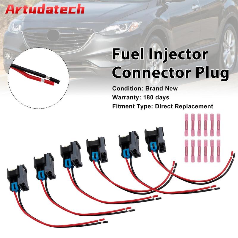 Artudatech 6PCS Fuel Injector Connector Pigtail Plug Wiring Harness Fit for Ford Fit for Chevy