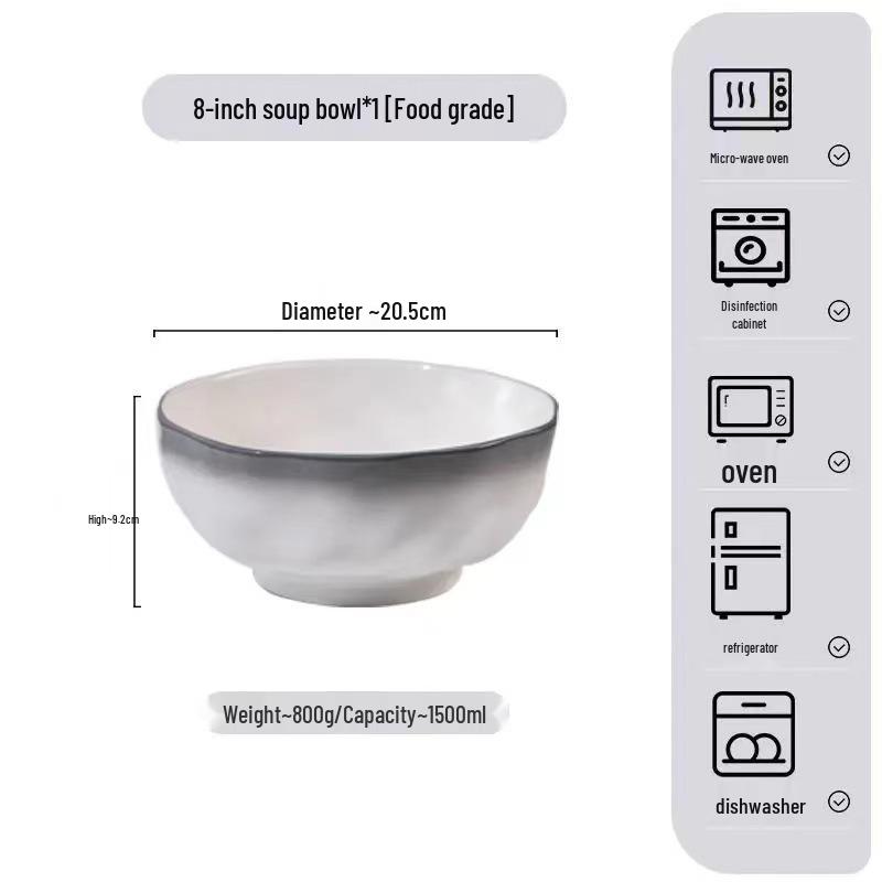 קערת מרק ונודלס קרמית עבה יוקרתית בצבע תת-זיגוג