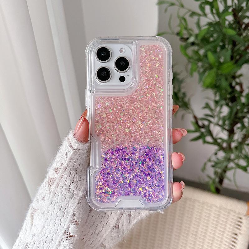 Three-in-one Mobile Phone Case for IP16promax Glitter Glue TPU Colorful PC