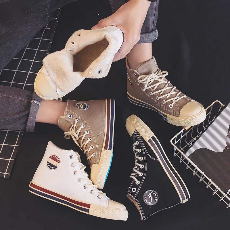 Brand Velvet High-top Canvas Shoes Women's 2025 New Winter Thickened Broken Size Two Cotton Versatile Warm Cotton Shoes Board Shoes