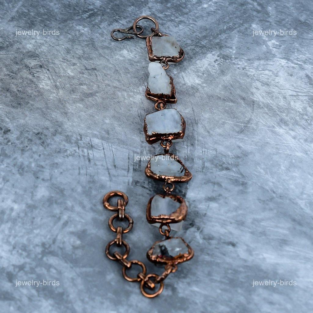 Fancy White Rainbow Stone Copper Hook Handmade Electroformed Friendship Bracelet VP-117