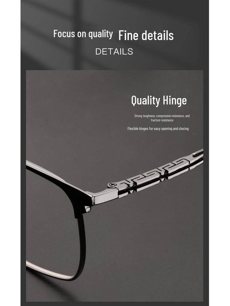 3830J Retro Square Full-Rim Metal Eyeglass Frame, Two-Color Super Light for Large Faces