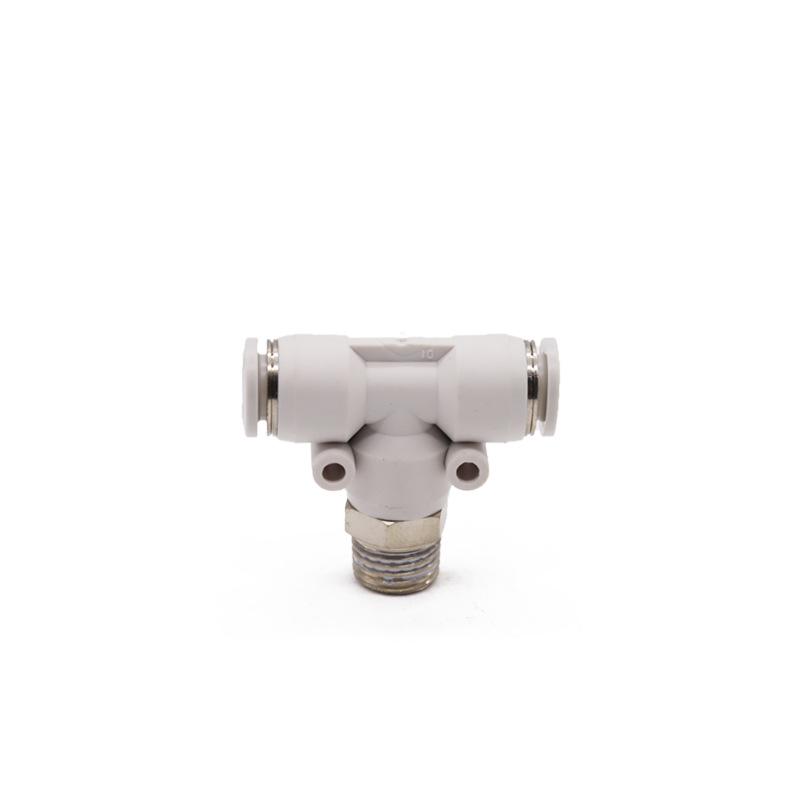 White Nickel-Plated PB10-04 Three-Way Quick Connect Pneumatic Fitting for Air Compressor
