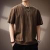 Men's Brown Textured Oversized Short-Sleeve T-Shirt Casual Loose-Fit Solid Color Comfortable Daily Top