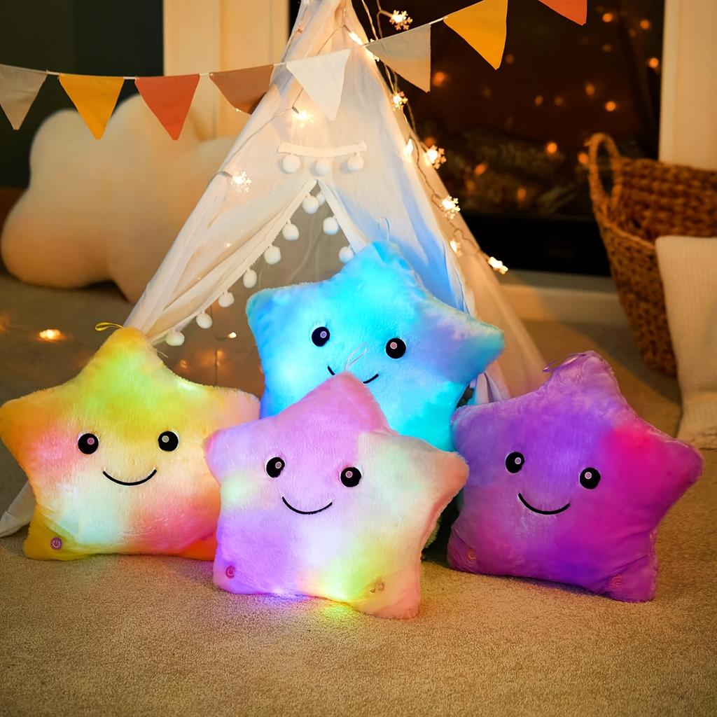 Purple glowing dark night stars plush toys, charming soft star-shaped stuffed animals, woven polyester, magical night lights