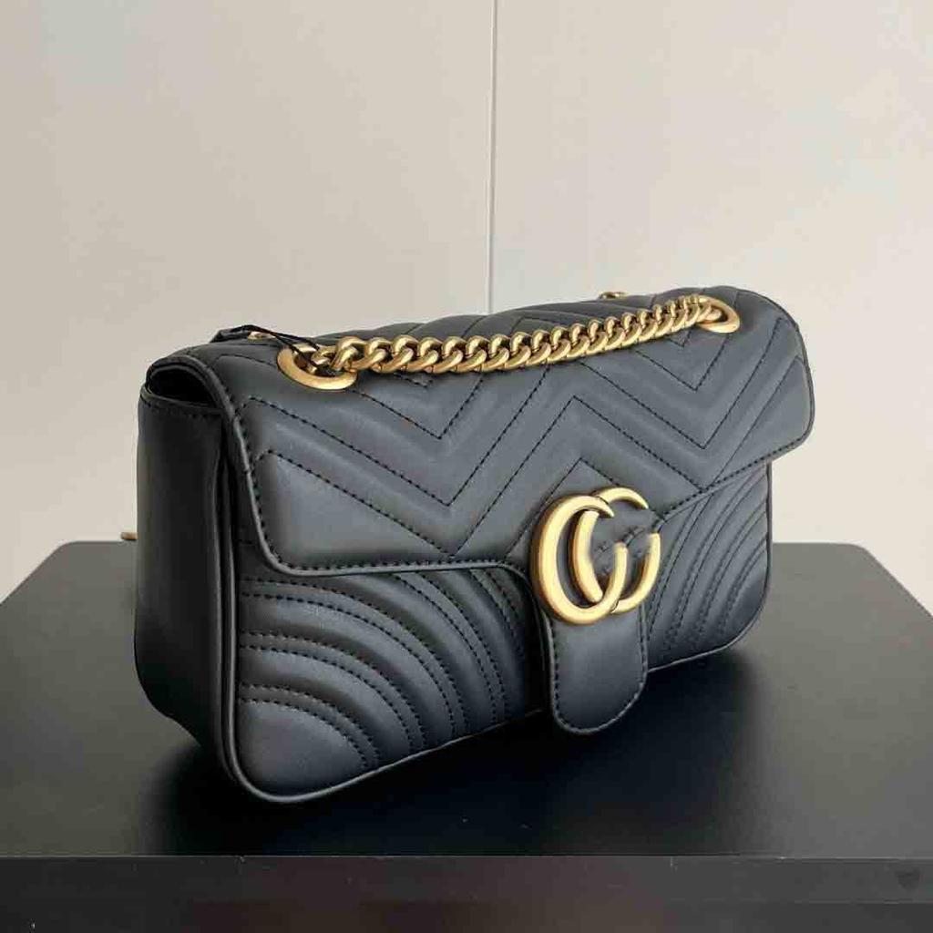 Double G * Marmont Love Shoulder Chain Bag With Wave Pattern Cowhide Grid
