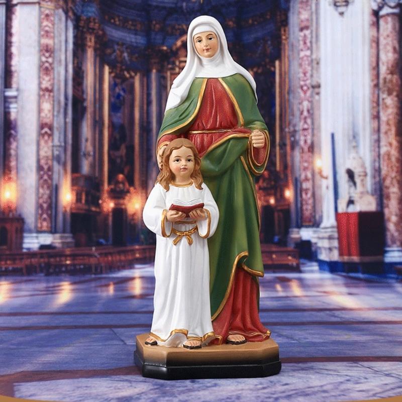 Priesterin Anne mit Marienstatue Figuren Handbemalt Priesterstatue Mutter und Kinder Skulptur Religiöses Geschenk für Frauen