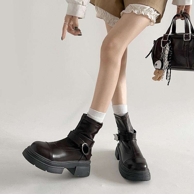 Popular Internet Celebrity Black Retro Platform Martin Boots Women's 2025 New Autumn and Winter British Style Heightening Thin Short Boots