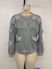 European & American Autumn Sweet Casual Bow Spliced Gray Round Neck Women's Sweatshirt