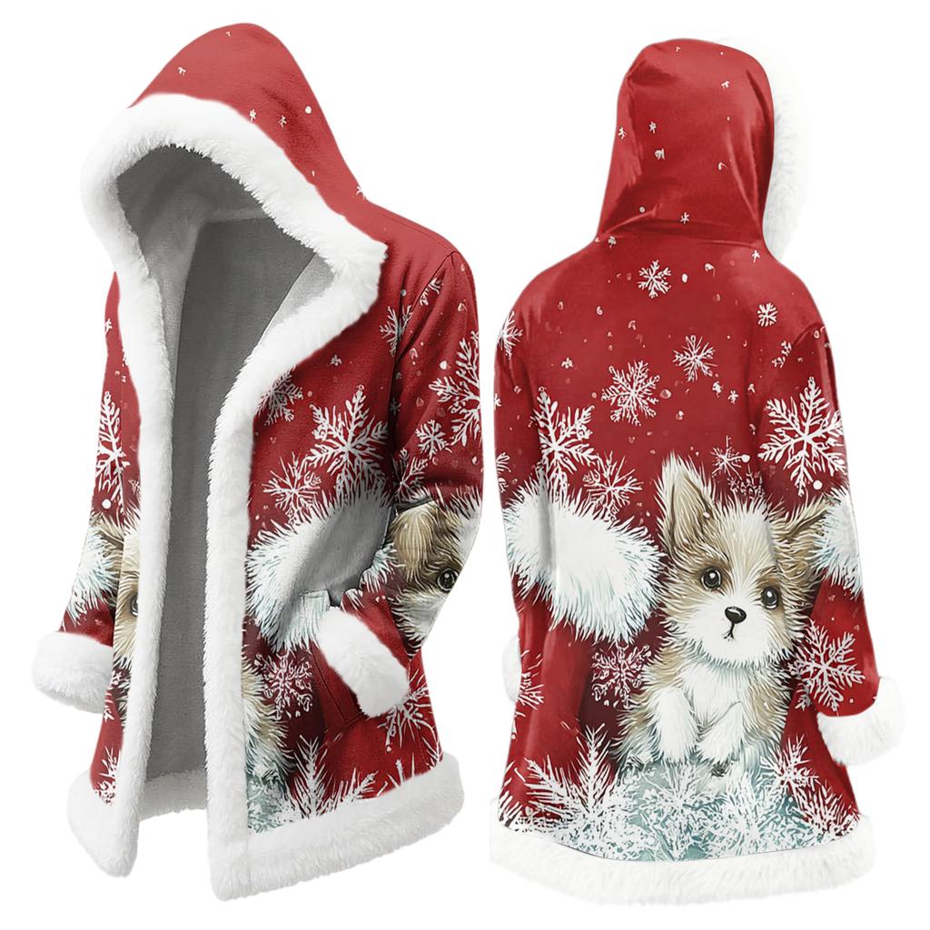 Men's Christmas Long Hooded Cardigan With Pockets Warm Jacket