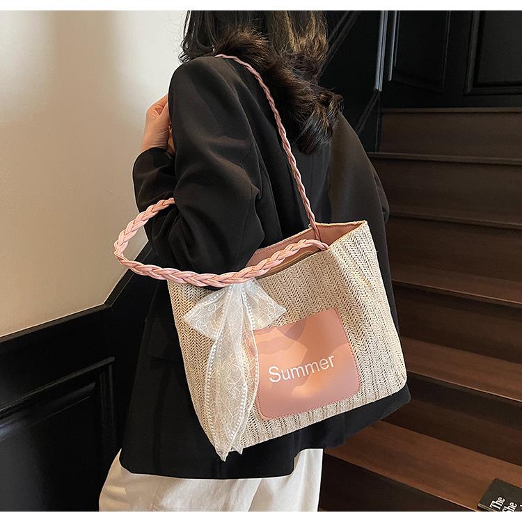 Large-capacity Woven Bag Women's Summer New Simple Shoulder Handbag Commuter Tote Bag