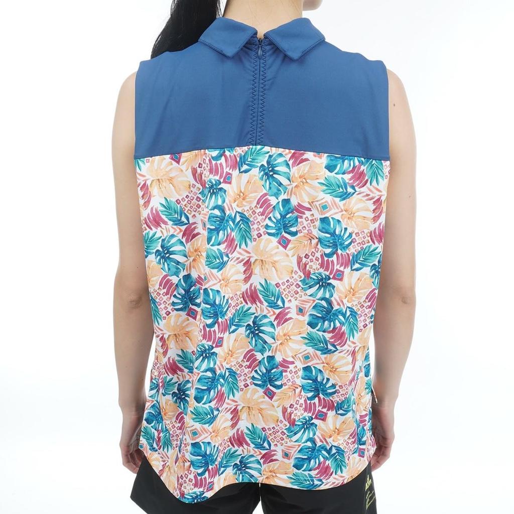Admiral Golf ADLA326 Women's Leaf Print Tuck Sleeveless Golf Shirt, Blue