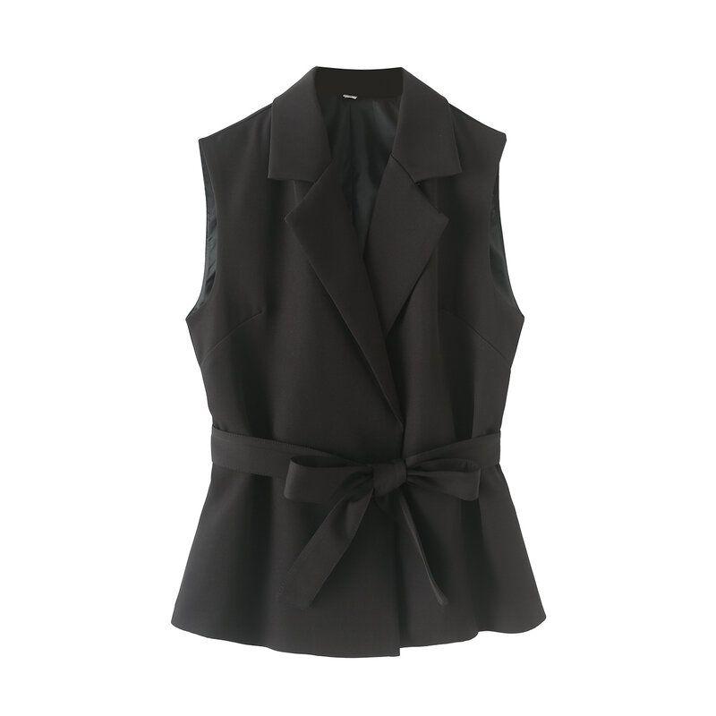 Western Style Women clothes 2024 Summer New Fashion Trendy With Belt Sleeveless Vest Casual Trousers Set