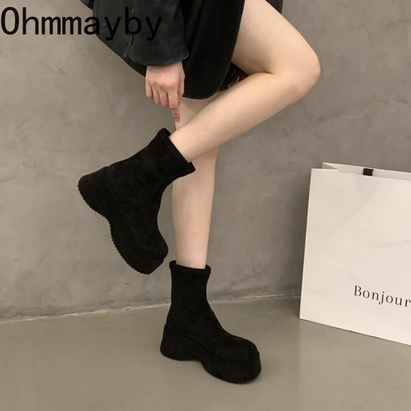 Platform Woman Ankle Boots Fashion Round Toe Height Increase Shoes Punk Style Ladies Modern Bottes