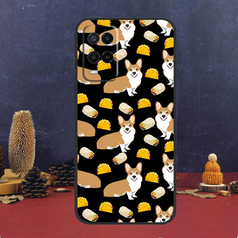 Cartoon Corgi Dog For OPPO A58 A78 A98 A15 A16 A17 A76 A96 A77 A52 A72 A5 A9 A79 A94 A74 A57S A53S A54S Case