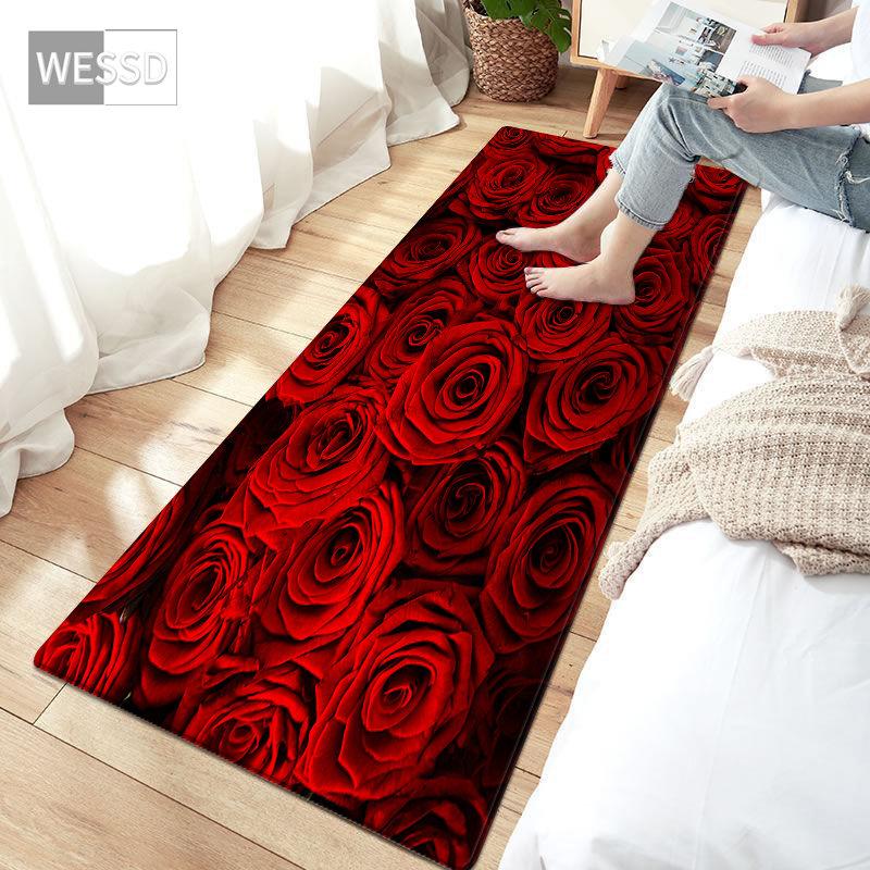 Floral Rug Runner Bedroom Bedside Mat  Kitchen Mat Colorful Rose Carpet Living Room