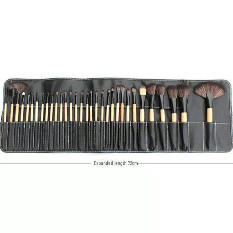 32-Piece Pink Makeup Brush Set with Black Wood Handles