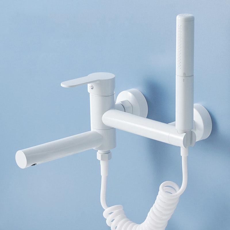 White Bathroom Shower Shower Set Brass Wall Mounted Handheld Hot&Cold Shower Faucet Bathtub Swivel Spout Shower Tap Double Hole