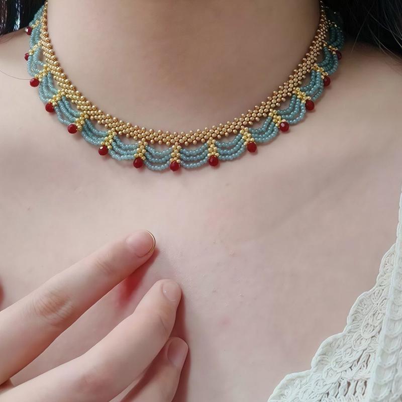 [HF]Hot Antiquity Chinese Style Beads Necklace Hanfu Accessories Ethnic Style Horse Face Skirt Decorative Jewelry Gift