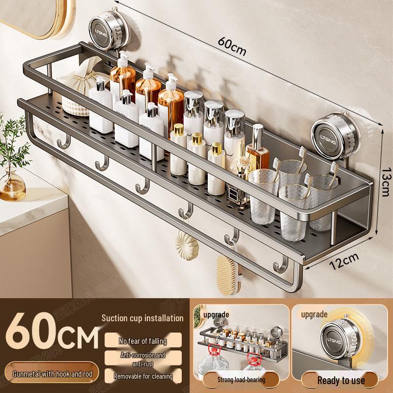 Wall-Mounted Aluminum Suction Cup Towel Rack & Bathroom Storage Shelf