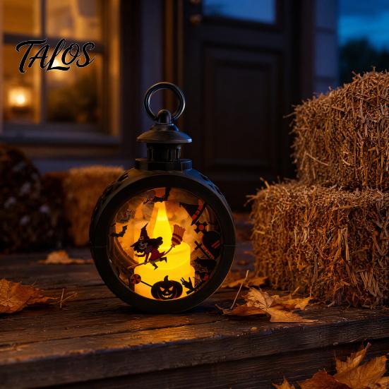 LED Decorative Flame Light Halloween Retro Pumpkin Lantern, Electronic Candle Light, Vintage Festive Lighting Handheld Lamp for Bar Haunted