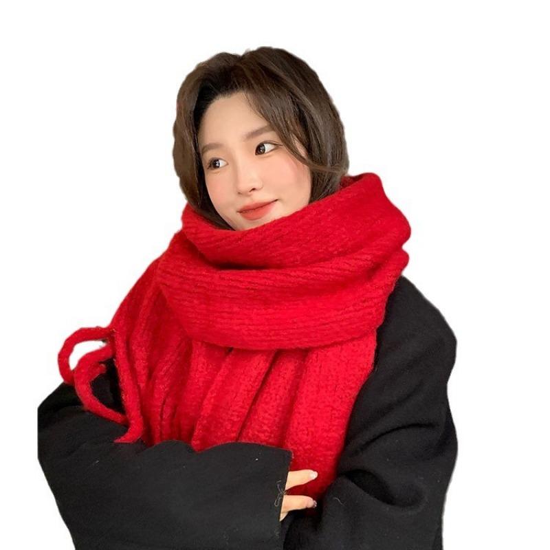 Christmas red~ autumn and winter ghost fringed scarf atmosphere imitation cashmere thickened knitted scarf