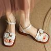 Women Sandals Square Toe Open Toe Low Heel One-line Buckle Metal Buckle Shoes Concise Style Plus-size Retro Sandalias De Mujer