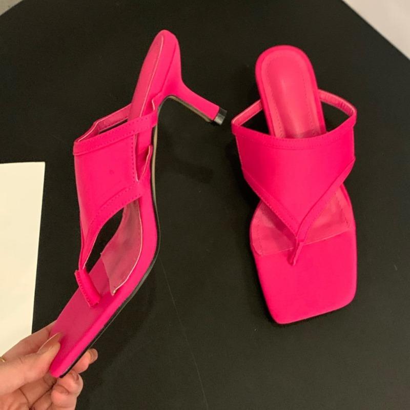 

Cutout Breathable Clip-Toe Flip-On Slippers Summer New Square Toe Non-Slip Stiletto Shoes 35 красный