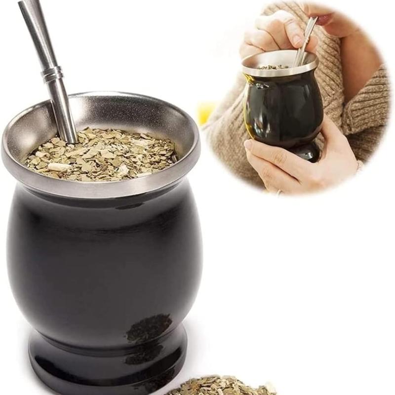 Stainless Steel Yerba Mate Cup 8oz Double Wall Yerba Mate Gourd with Spoon Straw Cleaning Brush for Home Office
