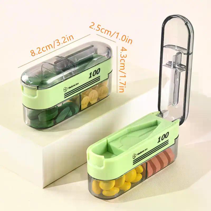 Bärbar Pillerdelare 1 st Tablettskärare Förvaringsfodral Med Dosett Organizer Säker Bladdesign För Resor Hem Apotek