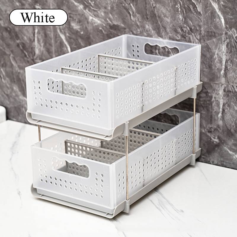 Stackable Pull Out Sliding Storage Basket with Removable Dividers 2 Tier Under Sink Organizer for Kitchen Pantry Bathroom Closet белый