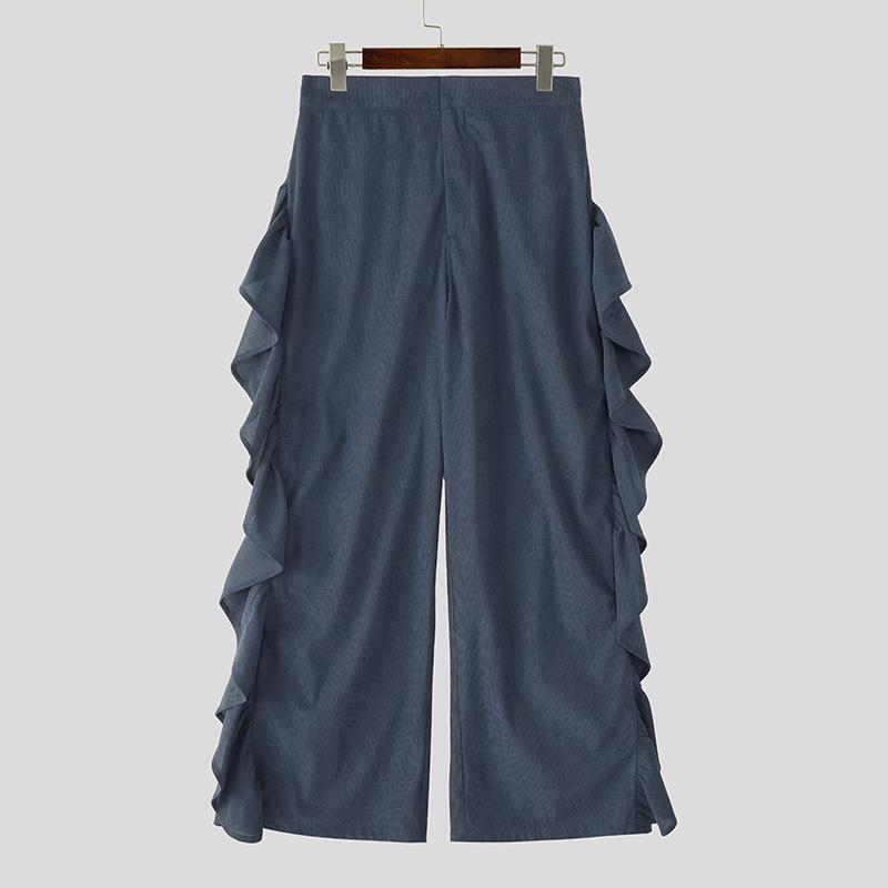 

INCERUN Autumn Men Casual Loose Zip-up Elastic Waist Ruffled Wide Legs Pants Trousers 5XL синий