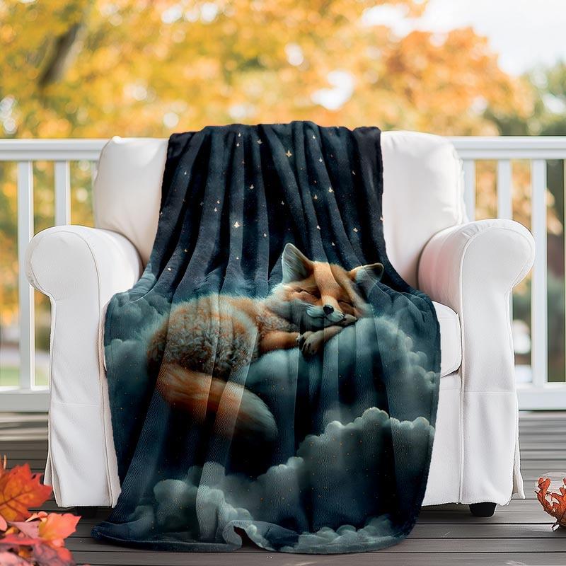 1pc Fox Printing Lightweight Flannel Blanket, Comfortable and Warm Blanket, for Camping Sofa Bed and Couch Office, in All Seasons, outdoor Blanket