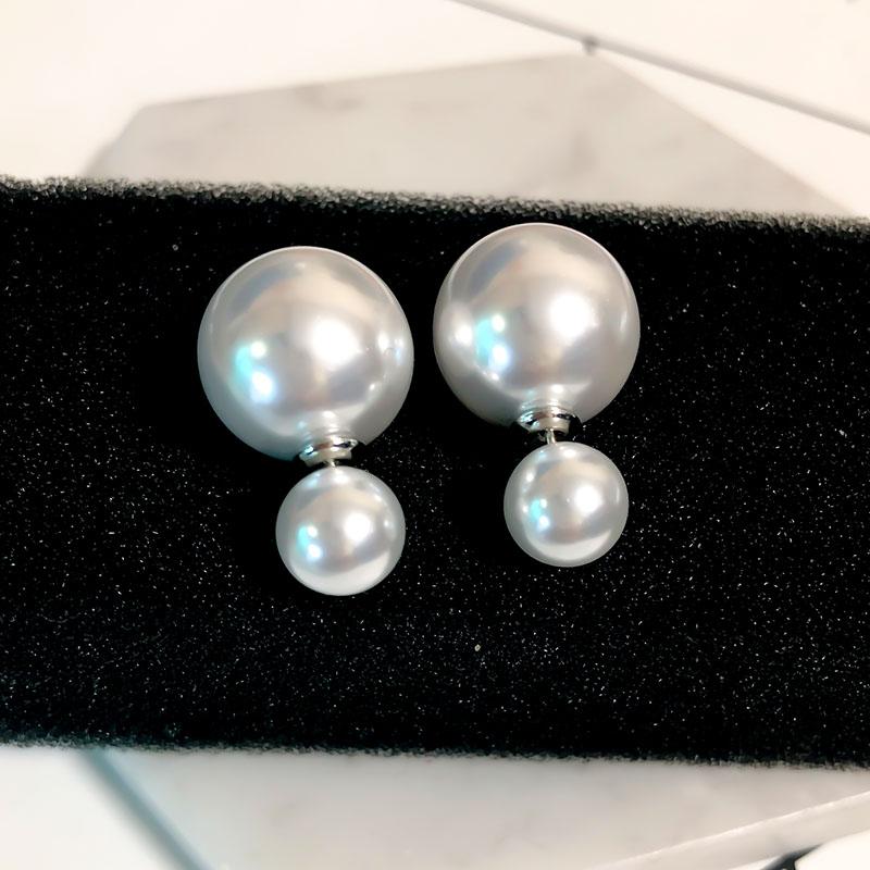 Silver 925 Jewelry Sterling Double Pearl Earrings Popular Women Big And Small Pearl Ear Studs Various Ways Of Wearing