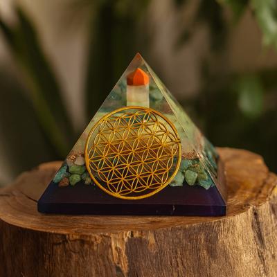 Orgonite Pyramid, Flower of Life Copper Gemstones 80mm
